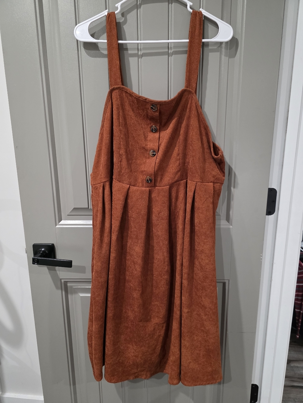 Shein Womans 2xl Burnt Orange Corduroy Overall Dress Pleated Nwot